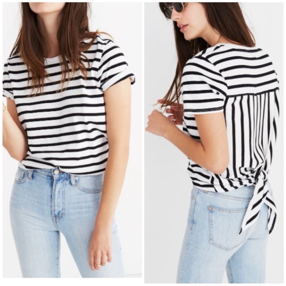 Madewell Striped Black and White Tie Back Top